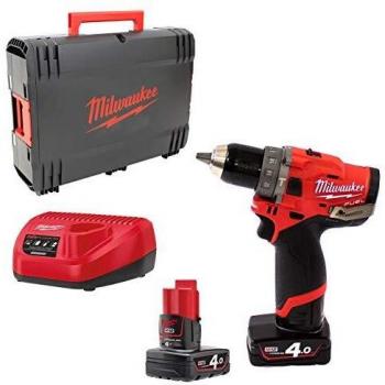 Milwaukee 4933459804 M12 FPD/4.0 Ah-Taladro Atornillador de Impacto inalámbrico, Rojo, 1/2_pollice