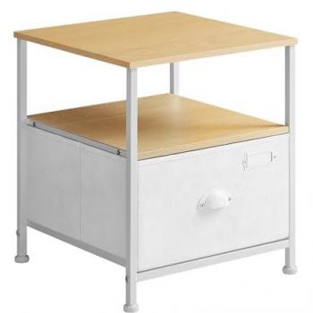 Mesita de Noche Moderna y Mesa Auxiliar, Cajonera de Tela con 2 Estantes, Estilo Moderno, para Sala de Estar y Dormitorio, Beige Roble y Blanco Nube