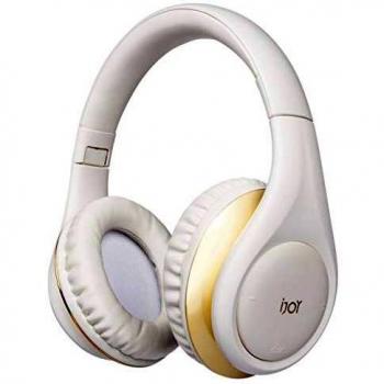 iJoy ISO Bluetooth 5.0 Auriculares estéreo plegables inalámbricos con batería de 30 horas y micrófono integrado, blanco/dorado