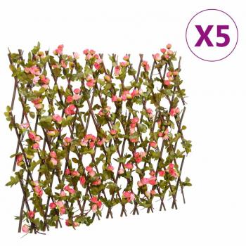 Enrejado expansible hiedra artificial rosa 5 uds - Dimensiones 180 x 20 cm y 180 x 60 cm, perfecto para plantas y animales, múltiples usos como malla para ventilación, seguridad, ventana y jardín