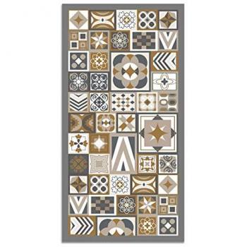 Alfombra Vinílica Estilo Hidráulico Naranja 80x250 cm - Antideslizante, Antihongos e Ignífuga para Cocina y Salón