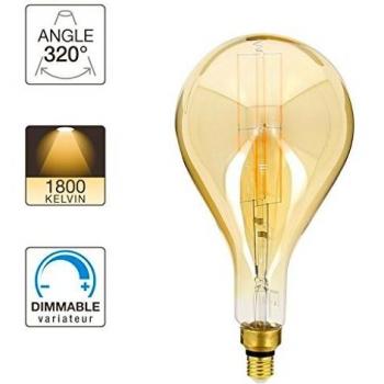 Bombilla decorativa LED Giant Drop 8W E27 cristal ámbar 800 lúmenes luz blanca cálida