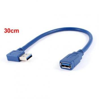 SODIAL(R) Conector Adaptador de Cable USB 3.0 Grados 90 A Macho a Hembra M/H, 30cm Azul