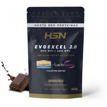 Proteína de Suero de Leche Aislada y Concentrada HSN Evoexcel 2.0 - Sabor Chocolate 500g con DigeZyme®, LactoSpore® y Calostro - 17 Tomas por Env