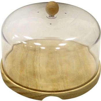 Fackelmann Tapa acrílica Quesera Tabla Cortar Cocina Conservación Embutidos Queso Pan Torta Campana Redonda, Ø23,5x15cm, 1ud, Madera Natural/Transparente, 23,5 x 15 Cm