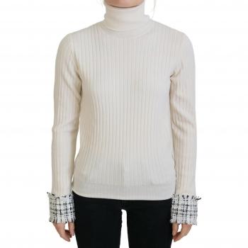 Dolce & Gabbana Ivory Turtleneck Distressed Cuff Pullover Sweater - IT46|XL, Female, White, Size: L Luxury