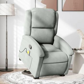 Silla reclinable de terciopelo gris claro con función de masaje y elevación