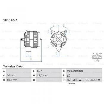 Alternador trifásico BOSCH 0 986 048 100, tipo: alternador, características: trifásico, marca BOSCH, número de pieza 0 986 048 100