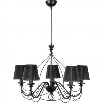 Colgante Lámpara de Araña LORIS Metal con Tejido Negro, 5 luces
