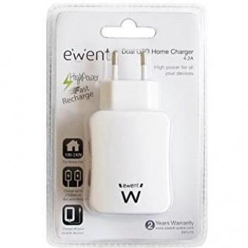 Ewent EW1215 - Cargador (Interior, Universal, USB, Color blanco, 100 - 240V, 5V)