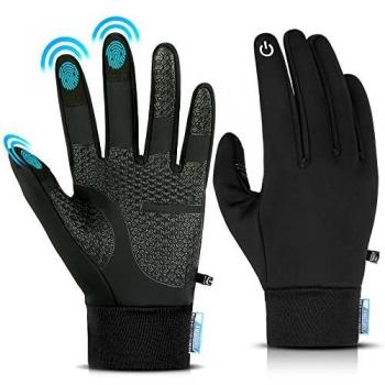Amstory Guantes de Invierno Hombre Mujer, Guantes Térmicos Tactiles Nieve Negro Guantes Moto Ciclismo Invierno Frio Guantes Polares para Running BTT MTB Bicicleta Conduciendo Trekking Pescar
