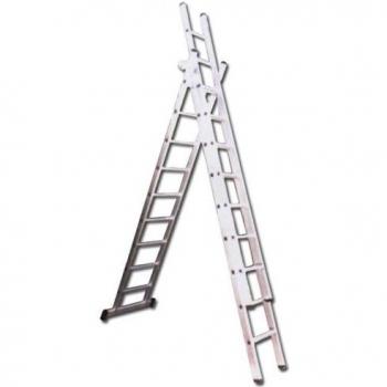Escalera de Aluminio 3 Tramos con 10 Peldaños y Travesaño, Altura 3.0 m - Modelo EN131