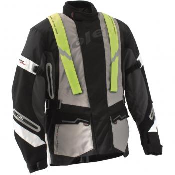Roleff Racewear 6607 Lyon Chaqueta de Motorista, con Pieza de la Espalda de Color Amarillo, Desmontable, Tamaño XXXL, Negro/Gris/Amarillo Neón
