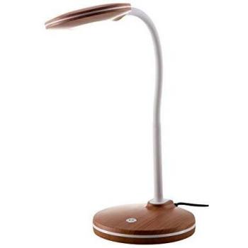 Lámpara de Escritorio LED Dimmable con Aspecto de Madera, 3.5W 300lm, Táctil y Cuello de Cisne, Dimensiones 13.2x32 cm