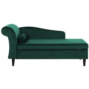 Chaise Longue de Terciopelo Verde Esmeralda con Almacenamiento Izquierdo y Cojín Bolster