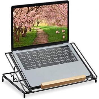 Soporte de Laptop Ajustable 13, Metal y Madera, Ventilado, Negro - Relaxdays