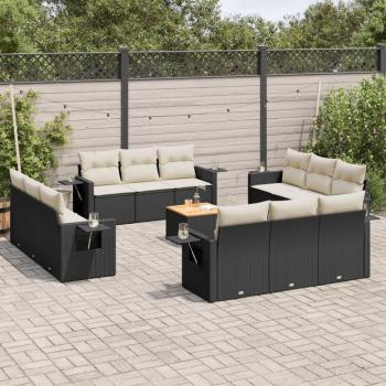 vidaXL 13-Piece Black Poly Rattan Garden Sofa Set with Cushions