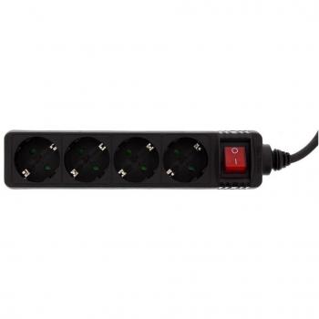 Regleta de enchufes 4 tomas con interruptor y protección infantil, 1.5m, negra