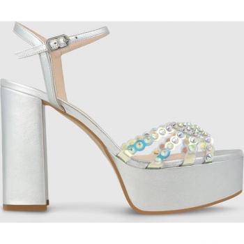 Lodi - Sandalias de tacón de mujer en piel metalizada y vinilo, color plata