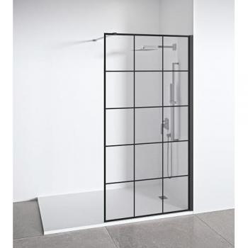 Mampara de ducha frontal fija - Cristal templado 8 mm Antical - Decorado industrial - Perfilería Negra Mate - Ancho adaptable 98-100 cm - Alto 195 cm