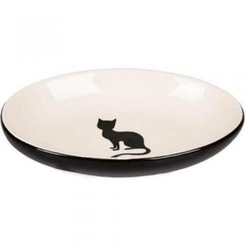 Plato Ovalado de Cerámica para Gatos Nala Blanco y Negro 90ml 13cm