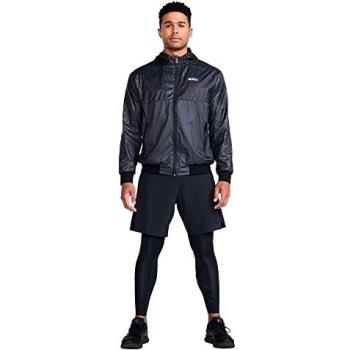 Chaqueta Motion Windbreaker 2xu para hombre, color negro, ligera, resistente al viento, con capucha ajustable y cierre frontal completo