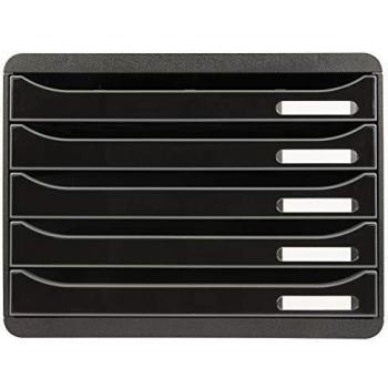 Exacompta 308714D - Módulo individual con 5 cajones para documentos A4 + con tope de seguridad y porta etiquetas - 270x355x271 mm - BIG-BOX PLUS HORIZON - Negro brillante