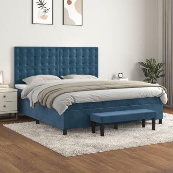 Cama box spring suave con colchón en terciopelo azul oscuro 180x200 cm