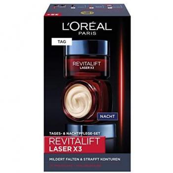 Set de Cuidado Facial L'Oréal Paris Revitalift Laser X3, Anti-Envejecimiento, Día y Noche, Efecto Triple, con Ácido Hialurónico, 2 x 50 ml