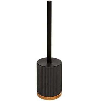 Escobilla de WC moderna Natureo en madera y negro 38 cm con soporte de resina