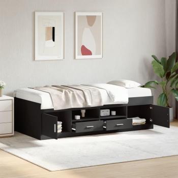 Sofá cama con cajones sin colchón negro 100x200 cm y Tumbona con cajones madera de ingeniería negro 100x200 cm Vidaxl Negro