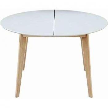 Mesa de comedor redonda extensible blanca y madera L120-150 Leena