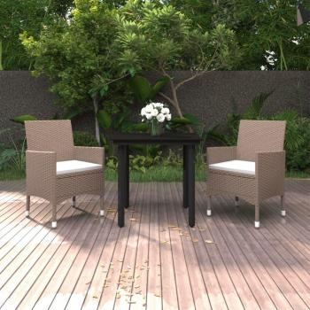 3-Piece Garden Dining Set with Cushions, Poly Rattan and Glass