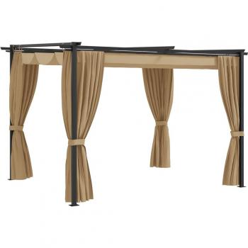 Cenador de acero gris taupe con cortinas 3x3 m