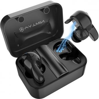 Auriculares Inalámbricos Bluetooth 5.0 con Sonido Estereo 3D Deportivos Auriculares Carga Rapida en 30 min IPX67 Resistente al Agua con Micrófono Dual con Caja de Carga para iPhone y Android（Negro）