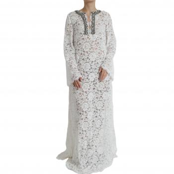Dolce & Gabbana Elegant White Lace Shift Dress with Crystal Embellishment - IT42|M/S