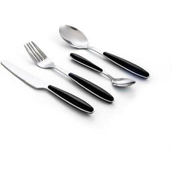 Quid Black Set de 24 Cubiertos con Mango Negro, Acero Inoxidable, Gris, 17x6x26 cm