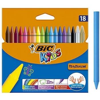 BIC Kids Plastidecor - Blíster de 18 unidades, ceras para colorear, colores surtidos