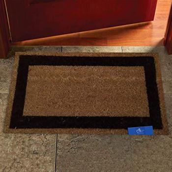 Felpudo Ecológico de Fibra de Coco Sintético Antideslizante Duradero 17 mm Altura Base Goma 100% Natural Cenefa Marrón Medida 50x90 cm