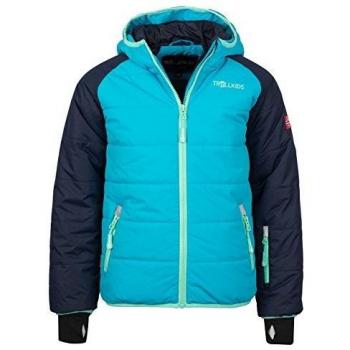 Trollkids Chaqueta de Esquí para Niños Hafjell, Color Azul Marino/Turquesa/Menta Talla 4 años