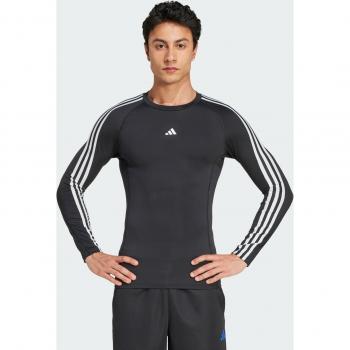 Adidas Men's Techfit Compression Long Sleeve T-shirt with 3 Stripes - Black - XXL
