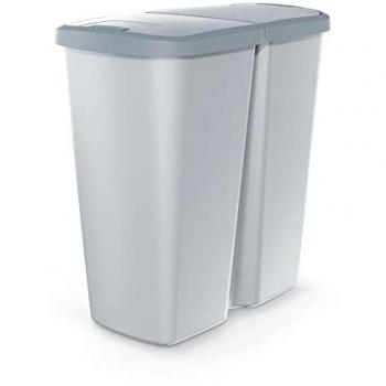 Papelera con 2 tapas independientes de 45L KEDEN blanca y gris