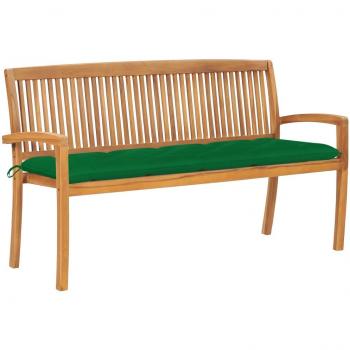 Banco de jardín apilable con almohada de 159 cm en teca maciza