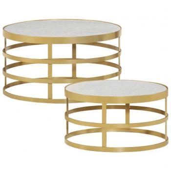 2 Piece Marble Brass and White Coffee Table Set