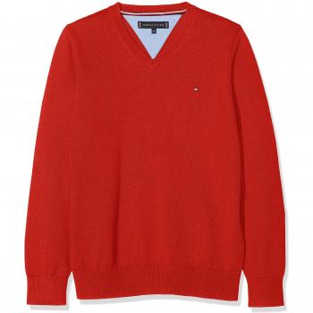Tommy Hilfiger Essential Organic V-Neck Sweater, suéter para Niños, Rojo
