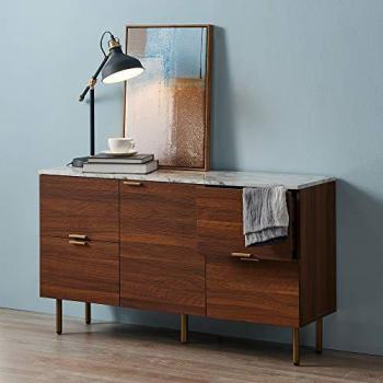 Versanora Wooden Sideboard With Faux Marble Top Walnut Legs Ashton VNF-00081 - White