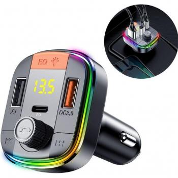 Cargador de coche 2 USB con Bluetooth, reproductor MP3, manos libres, iluminación colorida y carga rápida