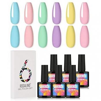 ROSALIND Esmaltes Semipermanentes de Uñas en Gel UV LED, 6 Colores Kit de Esmaltes de Uñas, Esmaltes en Gel Soak Off 10ml