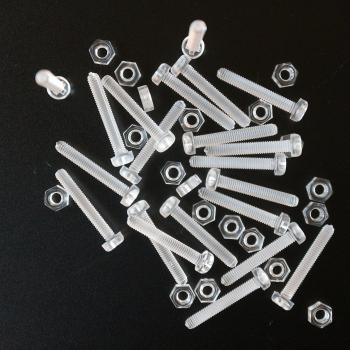 Pack of 60 Transparent Clear Plastic Acrylic M3 x 20mm Nuts & Bolts, Washers -Acrylic Plastic Screws