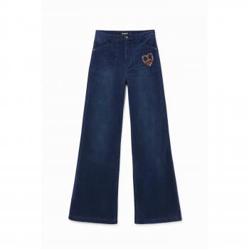 Desigual Women's Flared Blue Cotton Blend Zip Trousers
